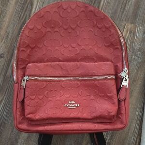 Coach Embossed Red Backpack